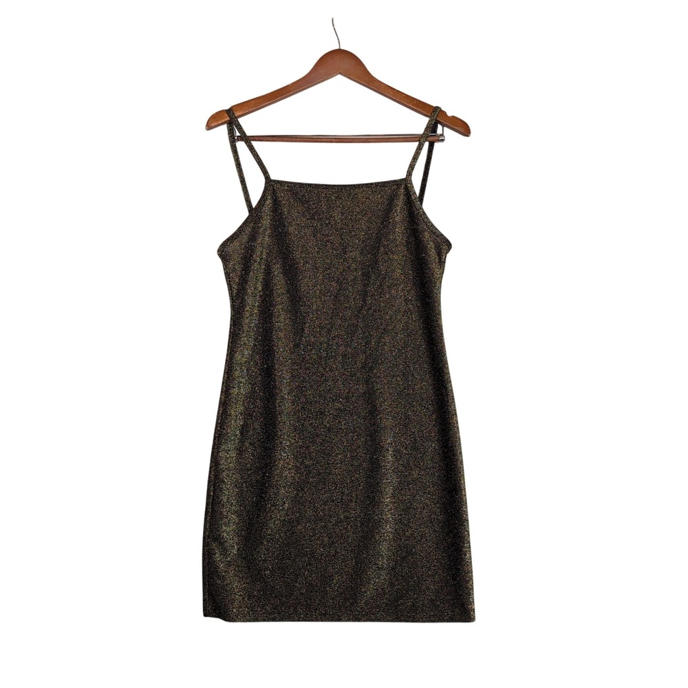 Vintage Metallic Gold Black Shimmer Spaghetti Strap Mini Dress Made in USA